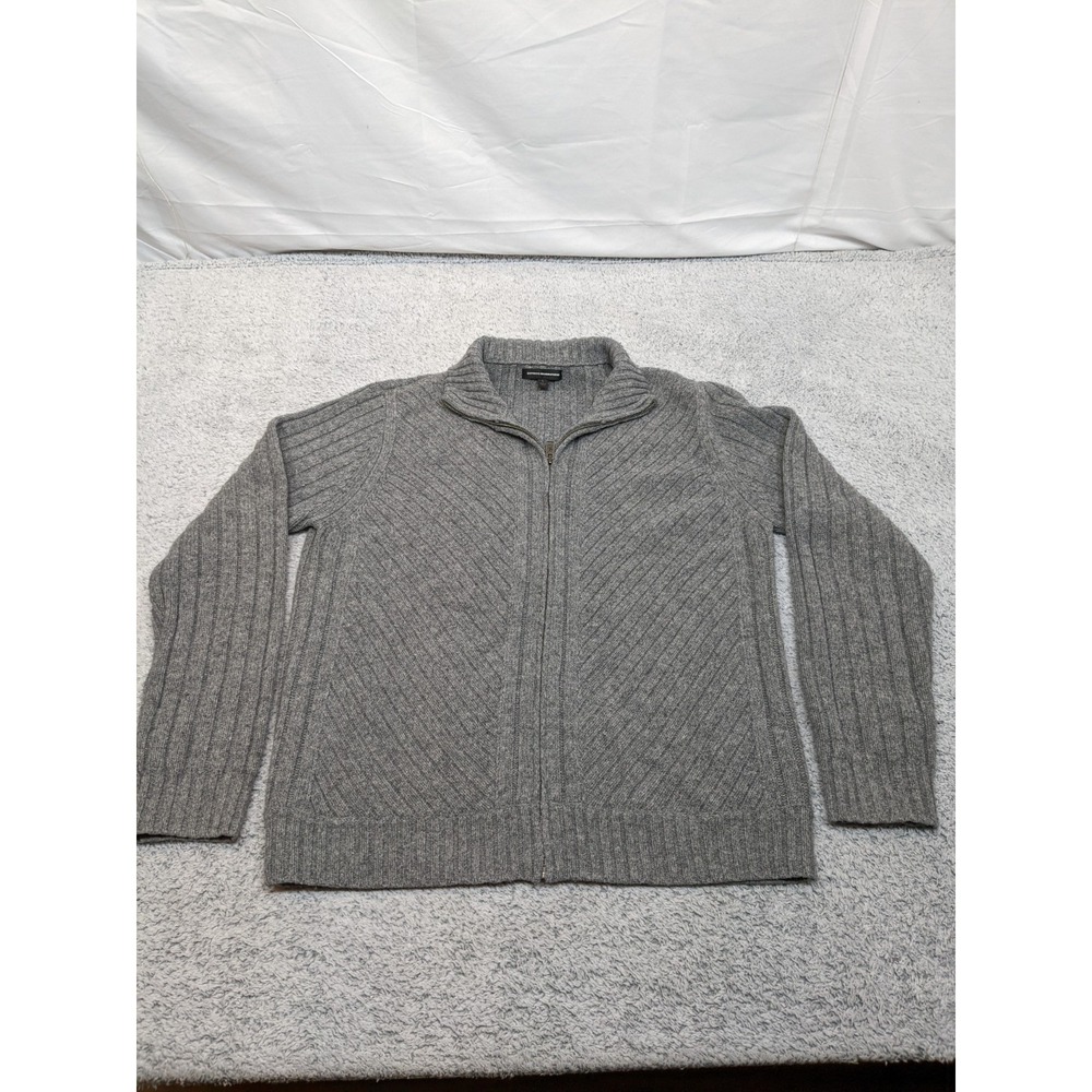 Express Full‎ Zip Grandpa Sweater Mock Neck Cardigan Large 100% Lambswool Gray